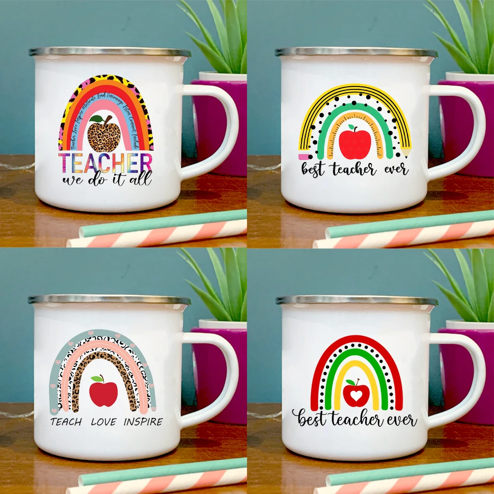 We do it all Rainbow printed mug white enamel drink mug office conference room coffee mug retro breakfast mug teacher's day gift