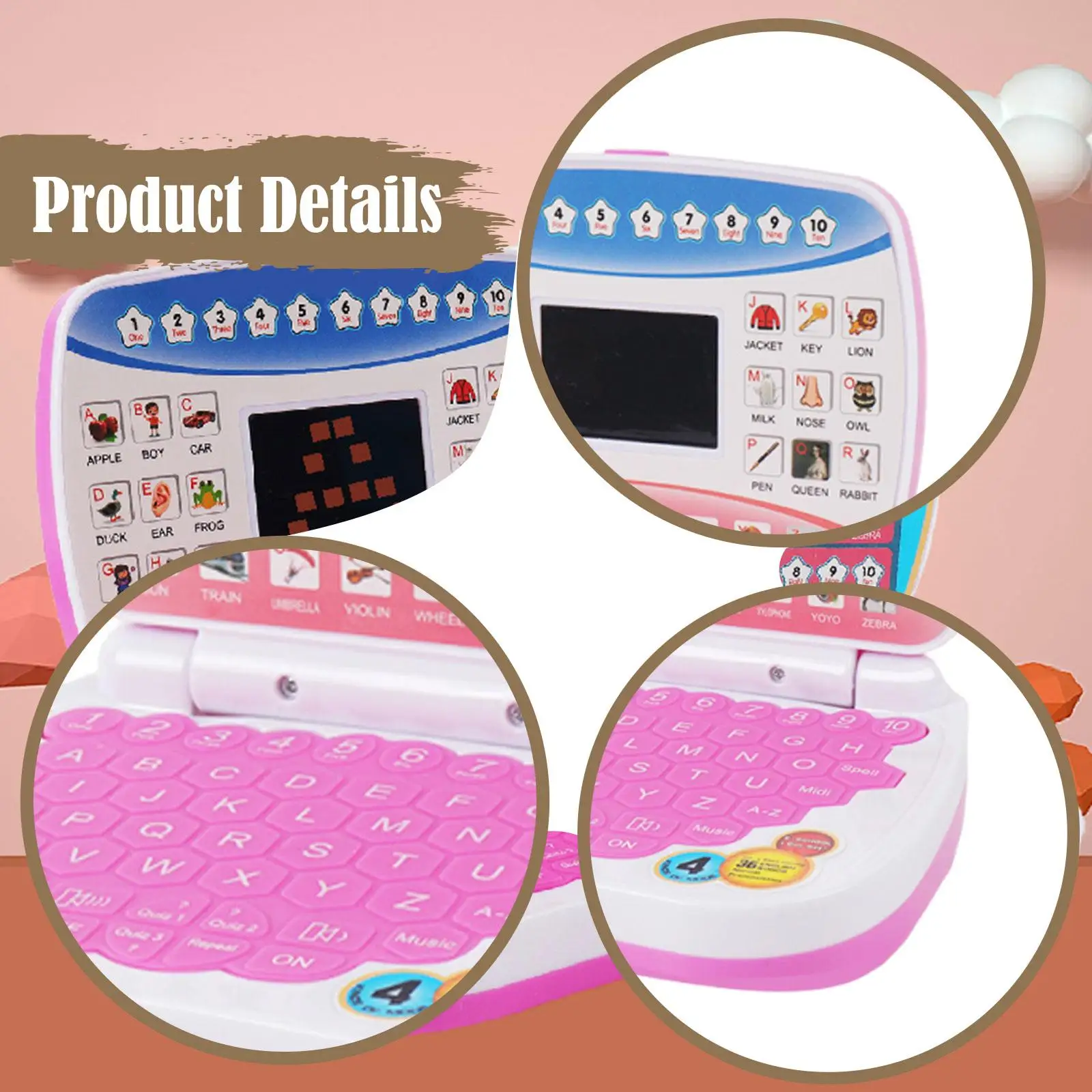 Giocattolo didattico per bambini Giocattolo educativo per laptop per bambini Simulazione per bambini Giocattoli per computer Schermo LED per apprendimento precoce per