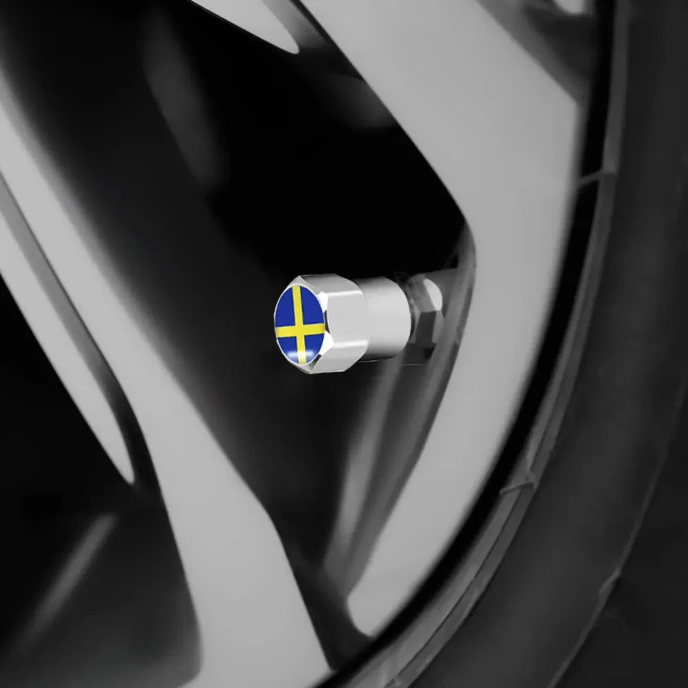 4pcs Car Wheel Tire Valves Tyre Air Caps Sweden Flag Emblem Case Styling Decoration Accessories For Volvo V70 XC60 S60 V60 V40