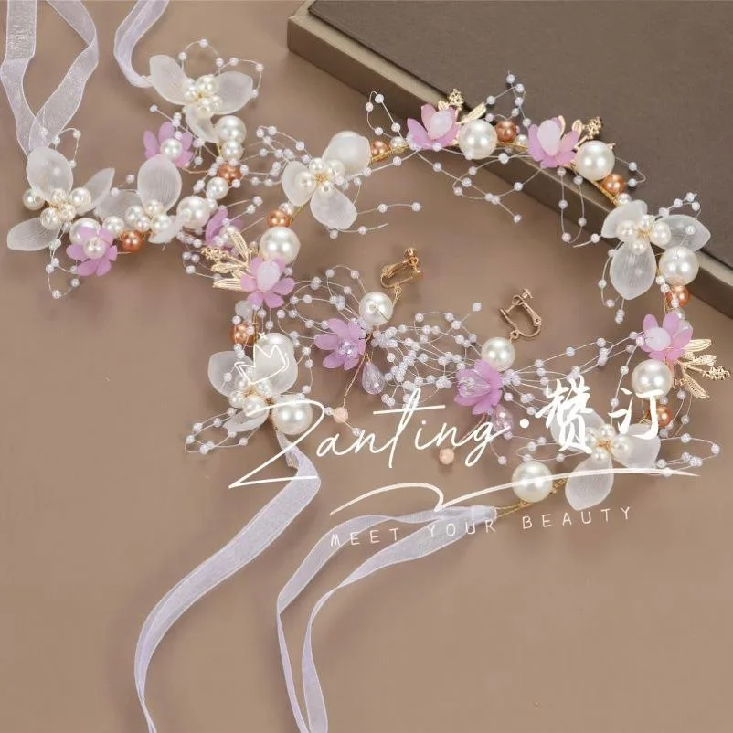 Children\'s Day Pearl Hairband Girl Performance Sweet Accessories Korean Version Super Immortal New Ribbon Flower Gift