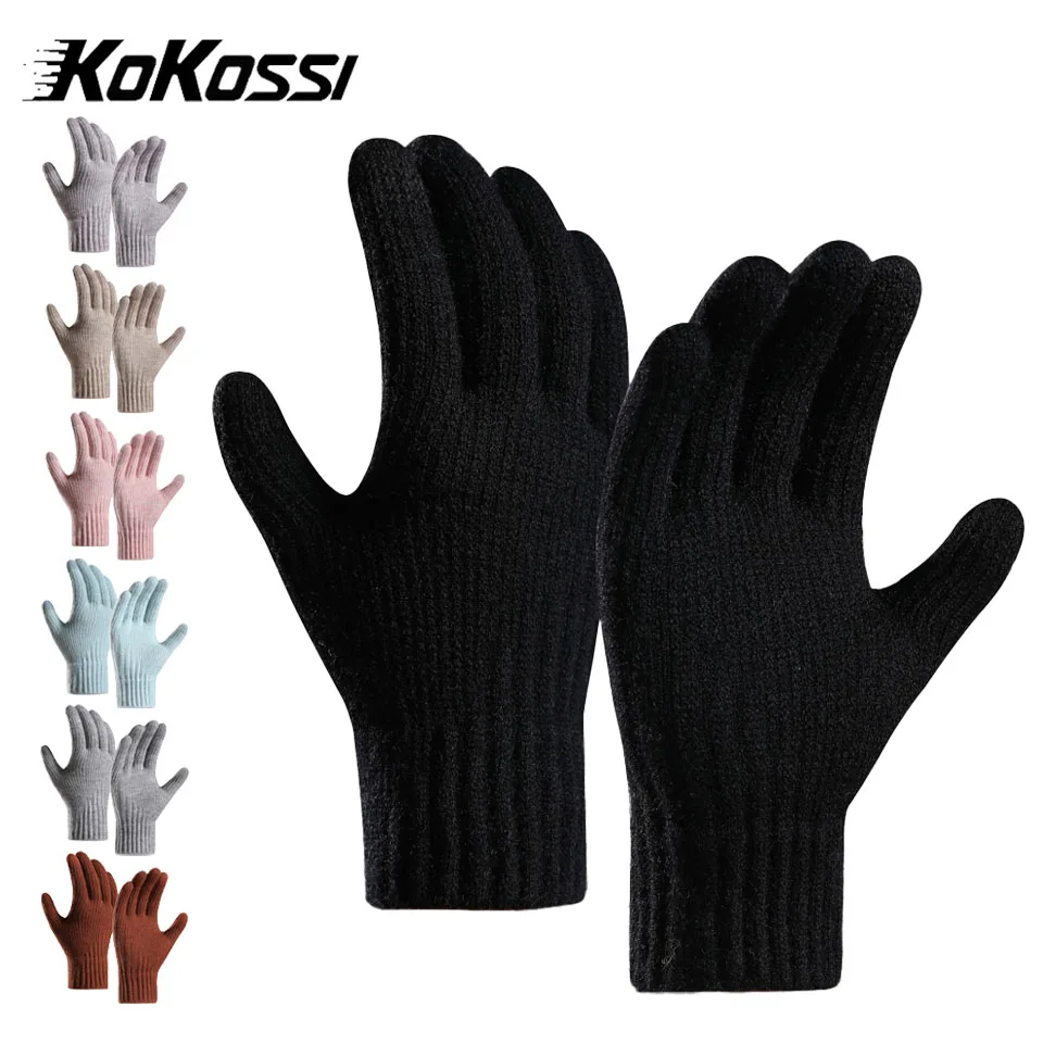 KoKossi Winter Warmth Women's Knitted Gloves Double-Layer Fleece Thicken Wool Jacquard Touchscreen Anti-Cold Thermal Gloves