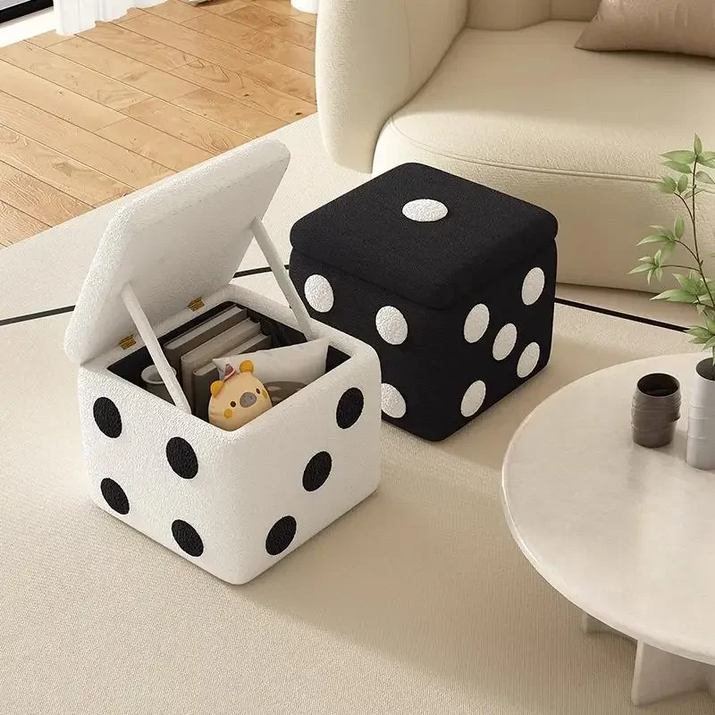 Otomana de almacenamiento de dados, taburete de piel de oveja sintética, banco para sala de estar para niños, puf suave y esponjoso, reposapiés cuadrado, asiento para niños 40x40x40cm