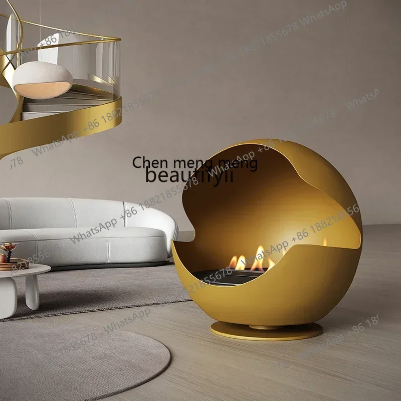 

178CC High-end custom fireplace design cream wind fireplace real fire indoor round fireplace