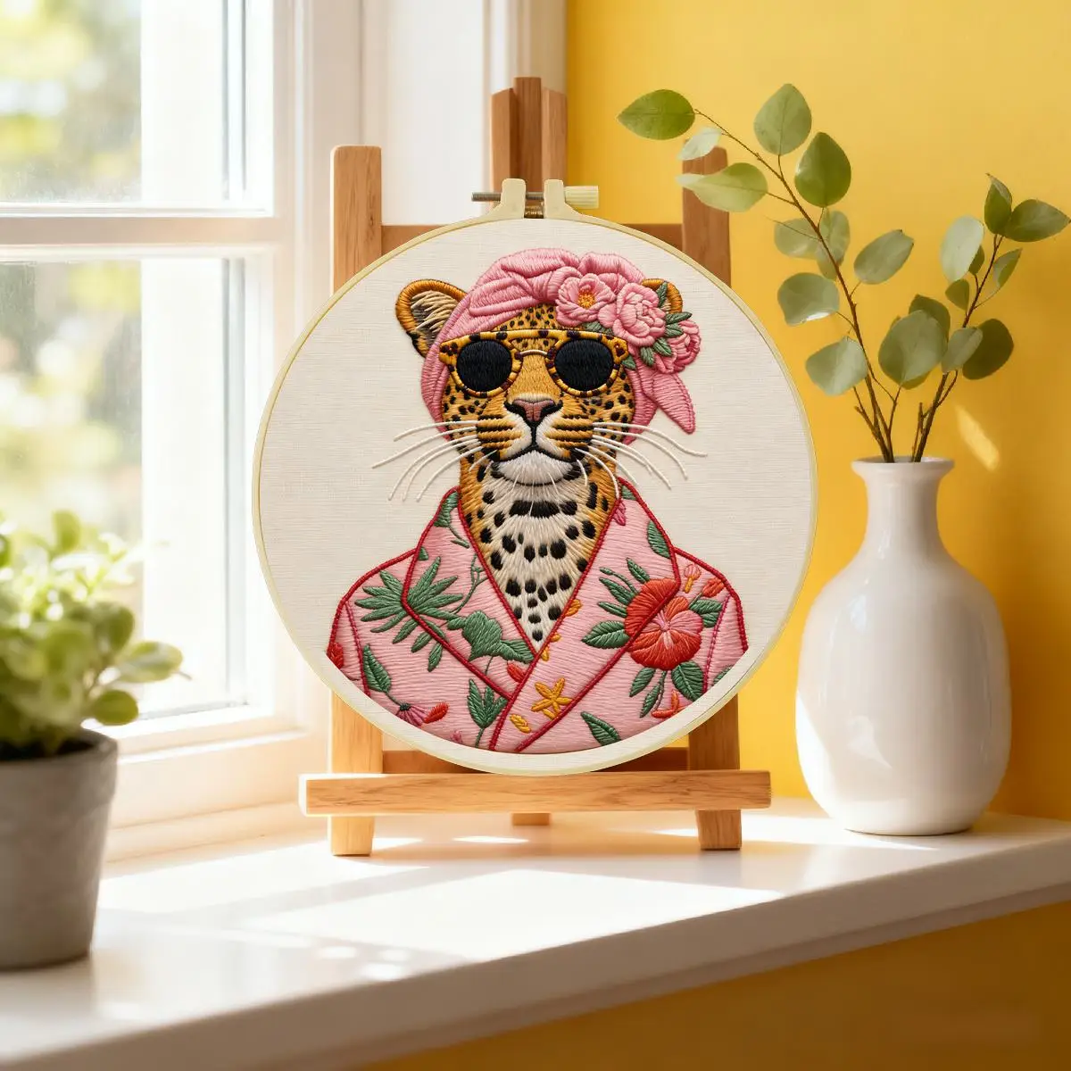 1 Stück 20X20CM/15X15CM 7,87/6,3 Zoll Tier - Leopard Stickerei Starter-Kit DIY-Kit DIY-Stickerei-Set Handarbeiten Nadelkunst – Detail 1