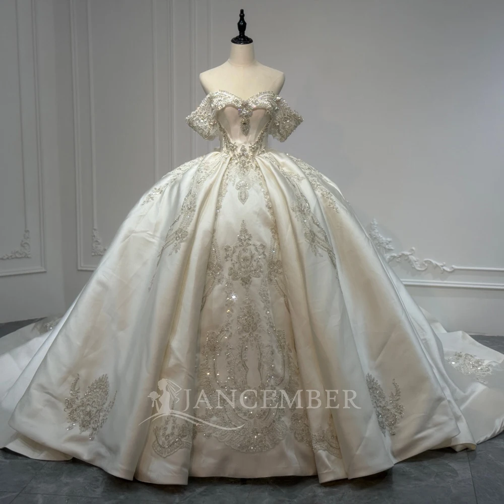 

Customized Romantic Luxurious 2 in 1 Detachable Wedding Dress Beading Princess Satin Ball Gown Strapless платье сваде