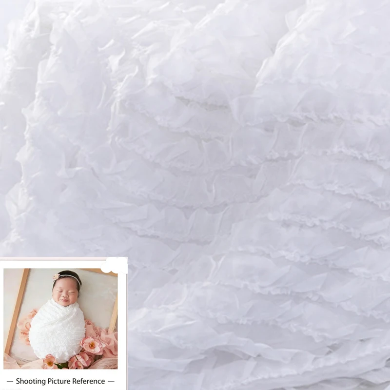 غلاف دعائم التصوير الفوتوغرافي لحديثي الولادة - تطريز زهور ثلاثي الأبعاد مع حافة شيفون مكشكشة، دعامة أطفال متماسكة، نيويوبونفوت، ملحقات بيبي، سينجينيا