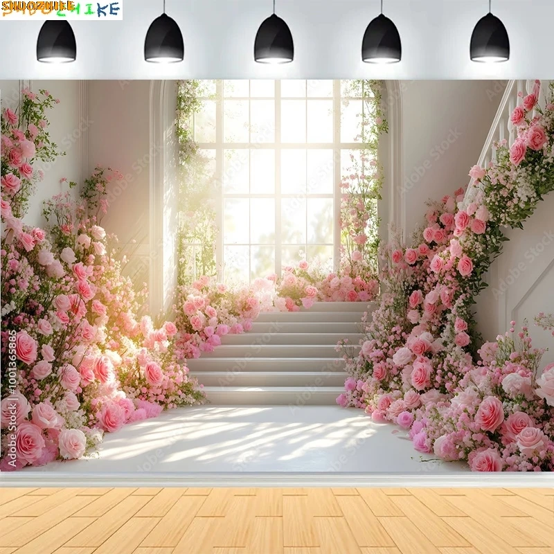 

French-inspired Indoor Floral Arch Photography Backdrops Beautiful Luxurious Wedding White Room With Flowers Background HL-02