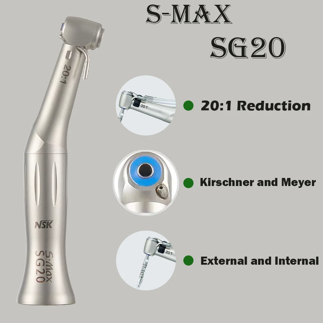 NSK S.Max SG20 Air Turbine contraangulo Dental Low Speed Handpiece 20:1 Reduction Implant Surgery Contra Angle Handpiece