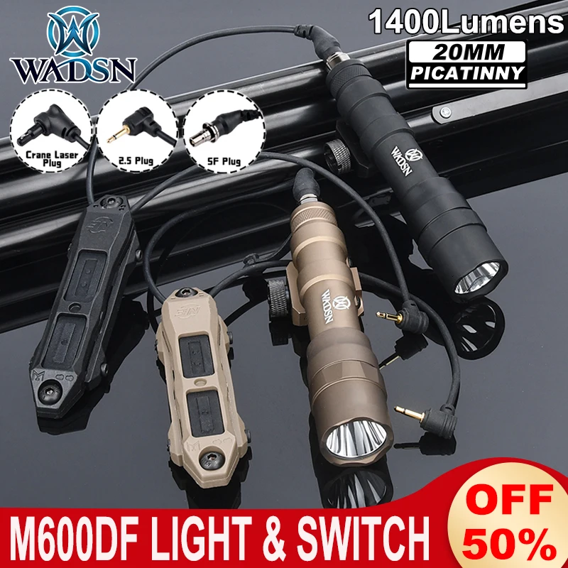 WADSN M600DF Flashlight Set With M-lok Keymod Dual Pressure Switch 1400Lumens Tactical M600df Hunting Scout Light 2.5MM Plug