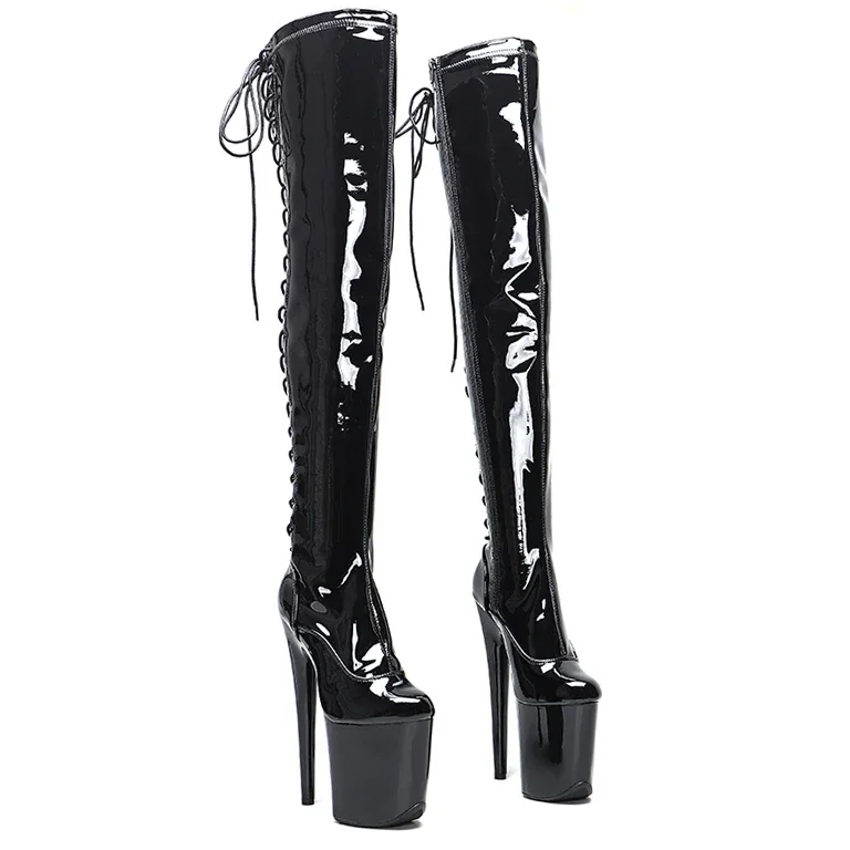 Leecabe  20CM/8inches  shiny Patent PU Upper Trend fashion High Heel platform Boots Pole Dance boots