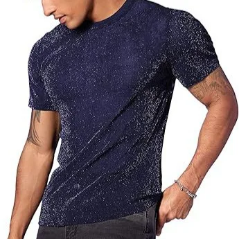 Men's Shirt Flash Top Transparent Mesh Perspective Round Neck Short-sleeved T-shirt Sexy Streetwear Dancing Shirt