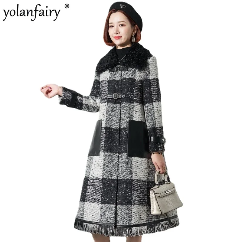 

Plaid Woolen Coats 2023 New Winter Coat Women Medium Long Coat High End Women's White Goose Down Jacket Jaqueta Feminina FCY3684