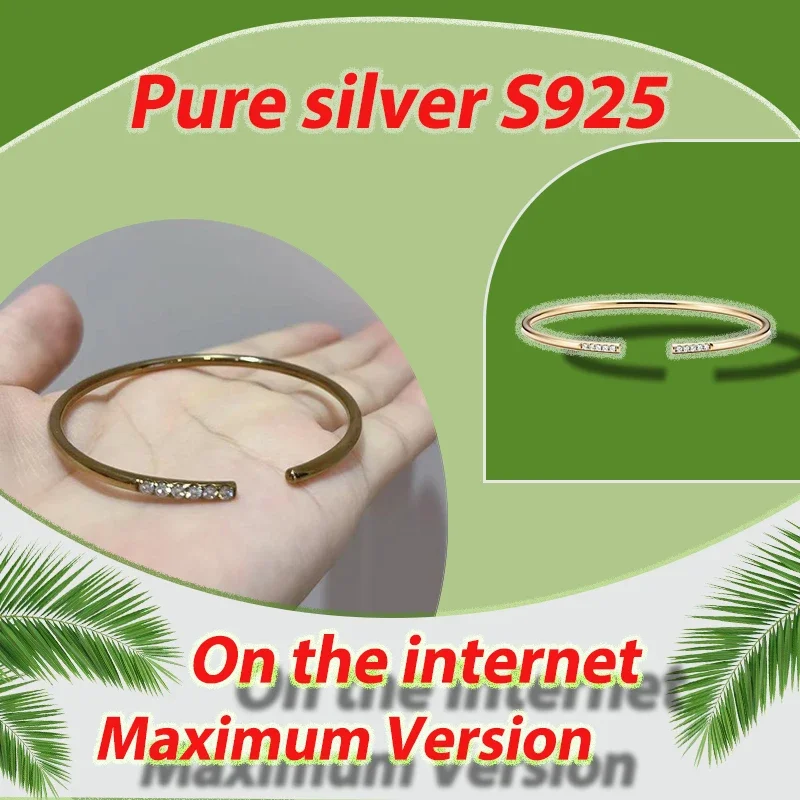 

High end diamond studded coil bracelet made of pure silver S925, stylish and simple, versatile bracelet, Metro series gift