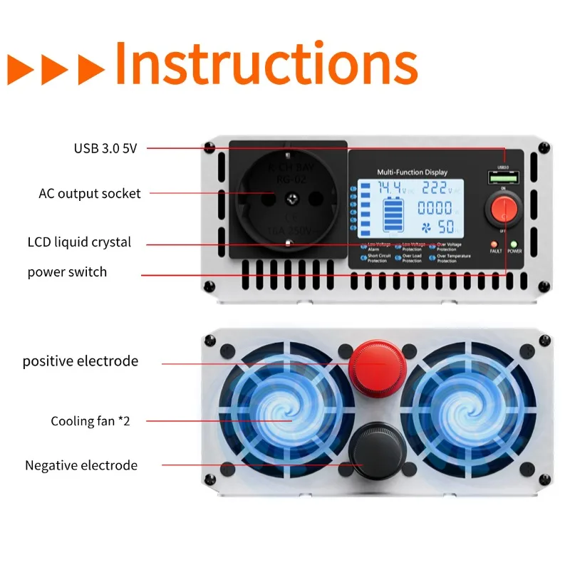 Inverter pure sine 12v 24v to 220v 230v transformer 3000w 4000w 5000w 6000w frequency converter 50hz europe plug