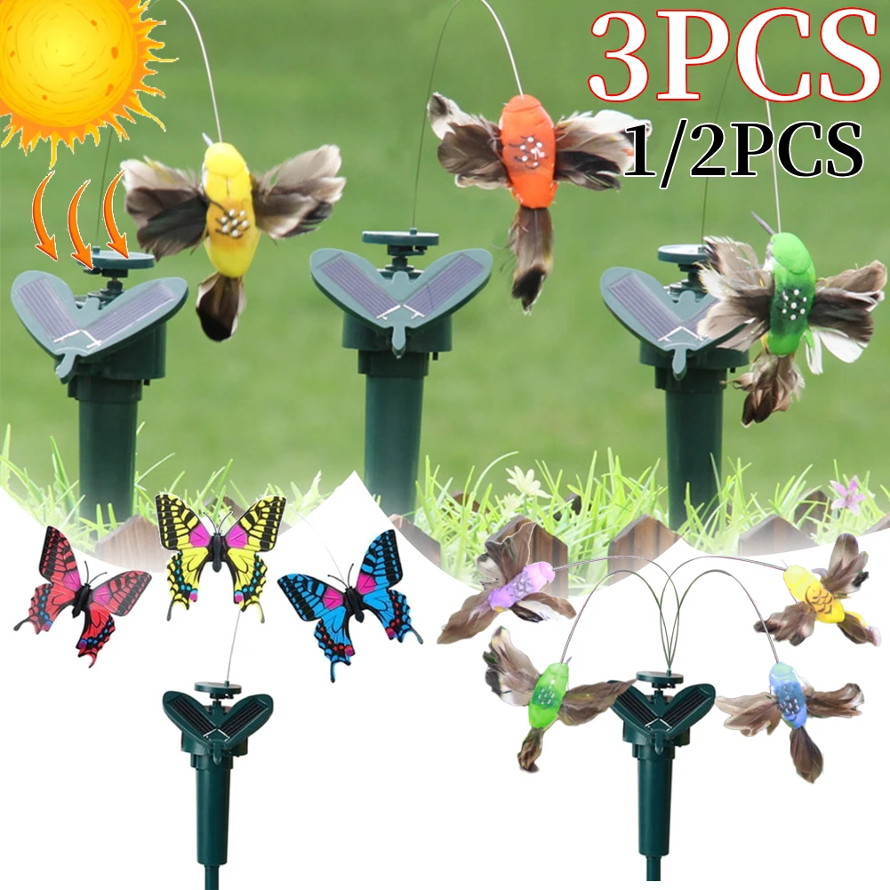 1-3pc Solar Powered Dancing Fluttering Butterflies Garden Decoration Flying Humming Bird Garden Yard Outdoor Home Decor Farmland