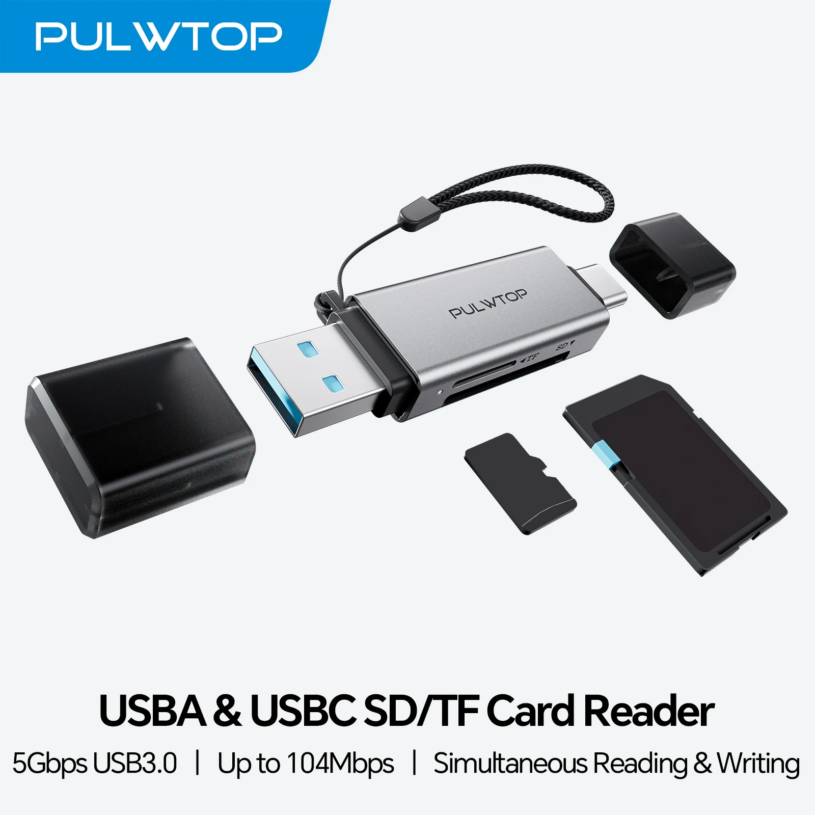 

PULWTOP USB 3.0 SD Card Reader, 5G Super Speed USB 3.0 SD/TF Card Reader, for SDXC, SDHC, MMC, RS-MMC, Micro SDXC/SD/SDHC