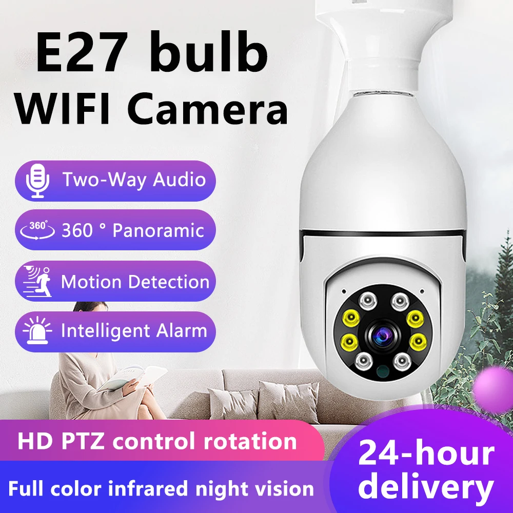 

E27 Камера наблюдения на открытом воздухе HD Полноцветное ночное видение Автоматическое отслеживание человека Зум Крытый монитор безопасности Wi-Fi IP-камера