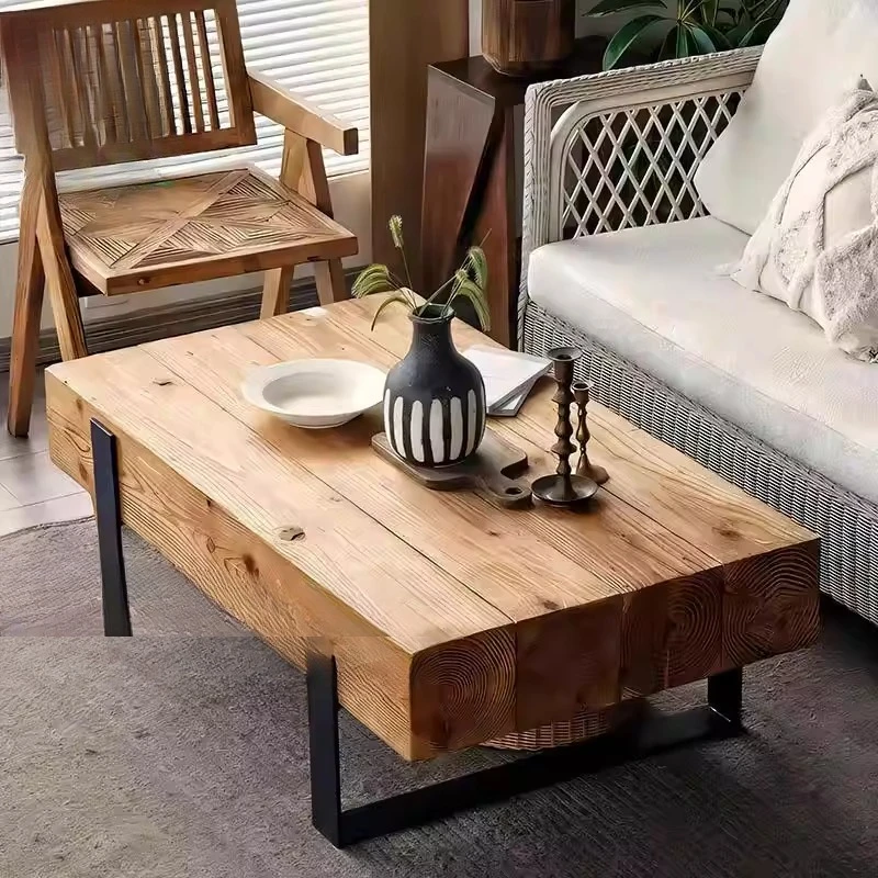 Wabi-sabi wind solid wood coffee table, medieval log tea table
