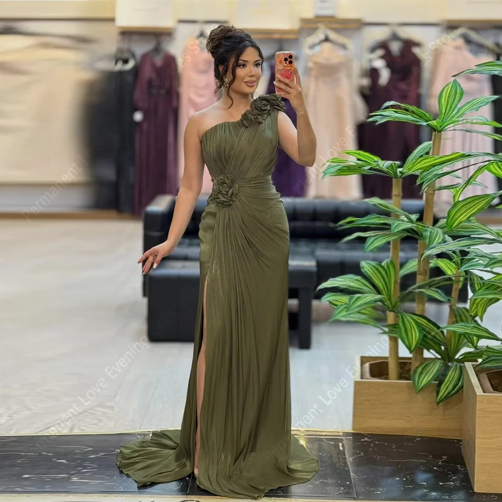 

Graceful Sleeveless Women Evening Dresses 3D Flower One Shoulder Mermaid Prom Gowns Cocktail Party Vestido Para Mujer Customized