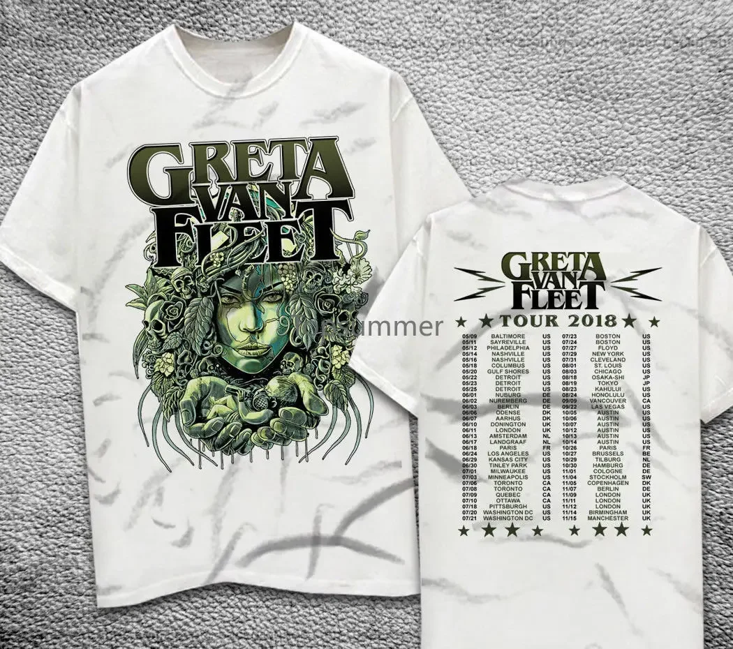 Limité!! Greta Van Fleet-T-shirt pour homme d'âge moyen, estival et décontracté, de bonne qualité, date de tournée, 2018