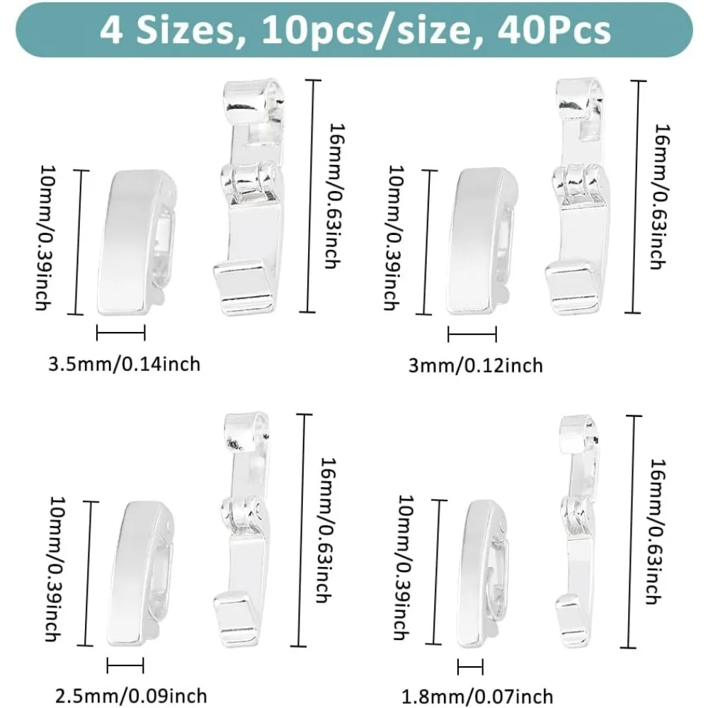40Pcs 4 Sizes Fold Over Clasps Brass Bracelet Necklace Extender 925 Sterling Silver Plated Watch Band Clasps making kit
