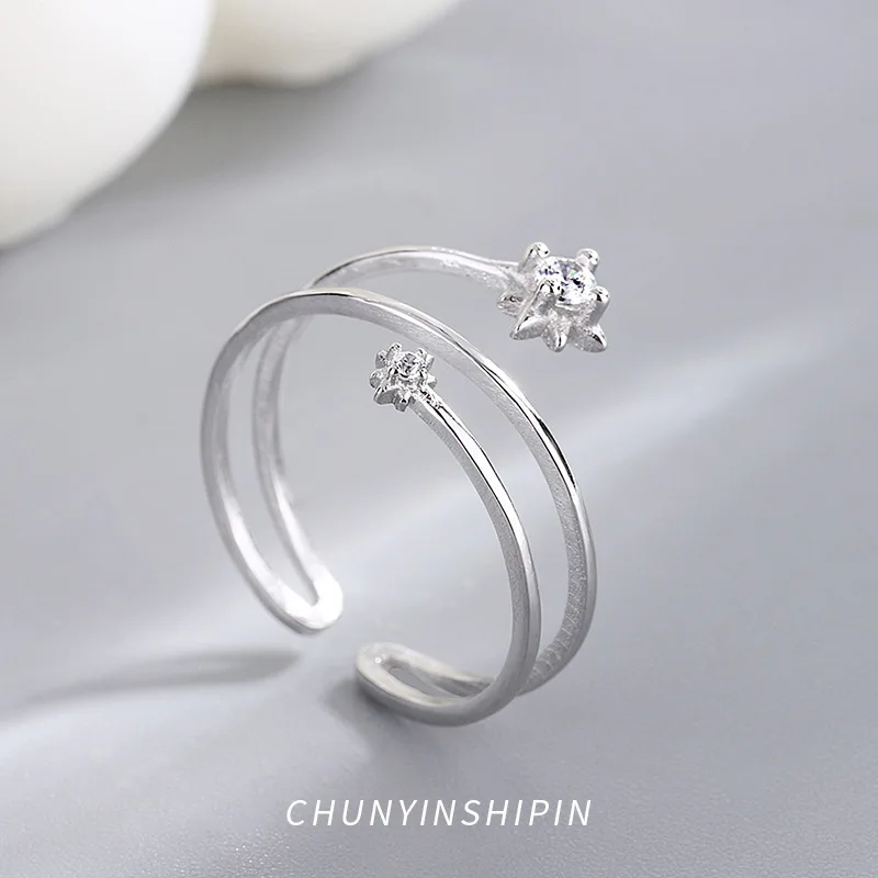 RYJ-Anillo de Plata de Ley 925 con forma de estrella para mujer, sortija de boda de cristal ajustable, accesorios de moda, joyería de temperamento, regalos de fiesta