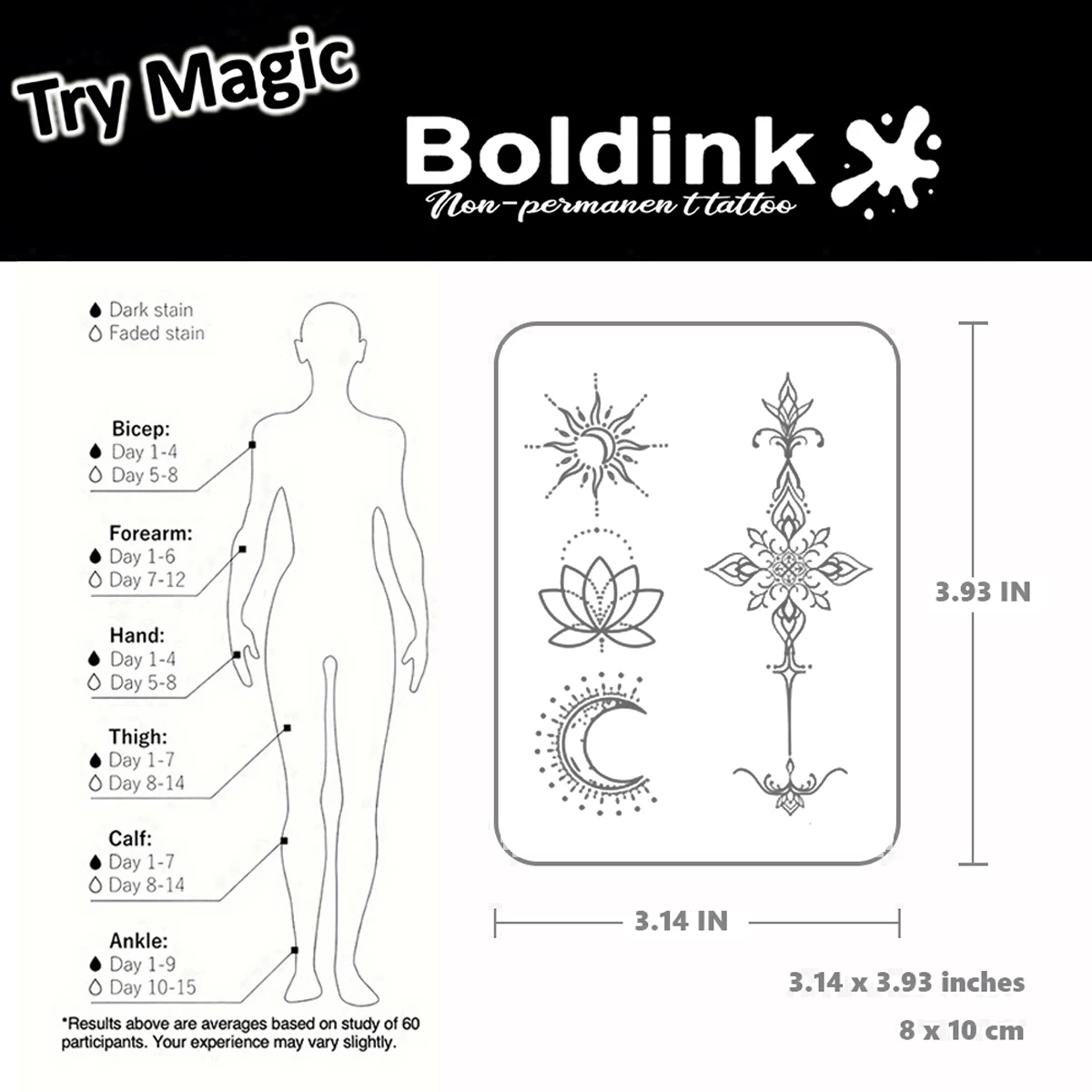 Star - Moon และ Lotus Totem รอยสักชั่วคราว Last ถึง 15 วันเทคโนโลยีใหม่ Magic กันน้ําสติกเกอร์กึ่งถาวร