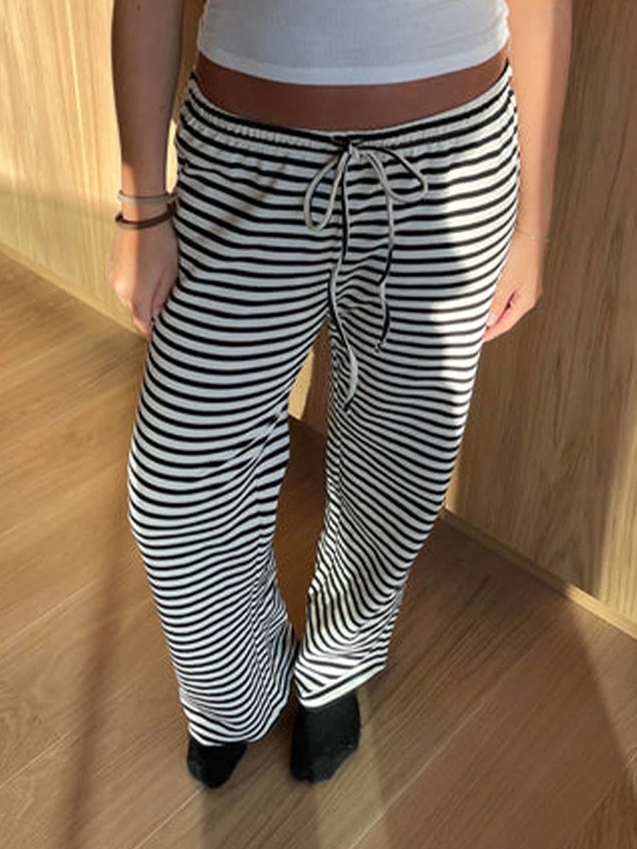 

Women Loose Striped Pajama Pants Drawstring Elastic Waist Trousers Lounge Joggers Yoga Bottoms Casual Sweatpants