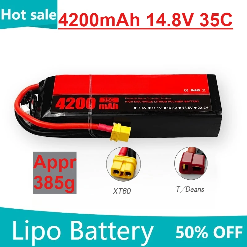 

LiPo Battery for RC Helicopter Quadcopter FPV Racing Drone Parts Drones Battery with T/XT60 4200mAh 4S 14.8V 35C