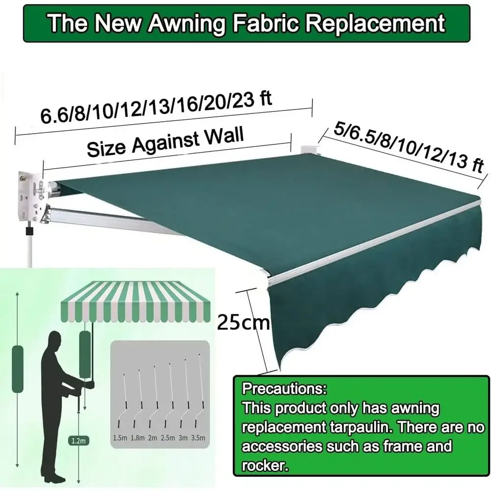 100% Polyester Retractable Patio Awning Fabric, 280g, Window Door Sunshade, Deck Balcony Cover (Color A, Size 12x10)