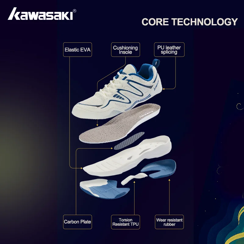 Retro Design Badminton Shoes Kawasaki Original 2025 Anti-Torsion Carbon Sheet Professional Sports Table Tennis Shoes C32016