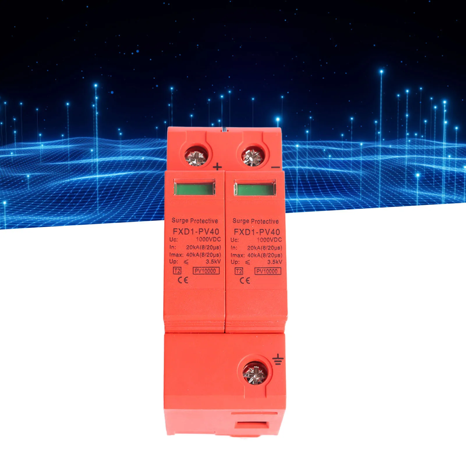 Low Voltage Arrester Voltage  Arrester Device 2P Photovoltaic   Protector DC1000V 40KA for Electronic Equipment