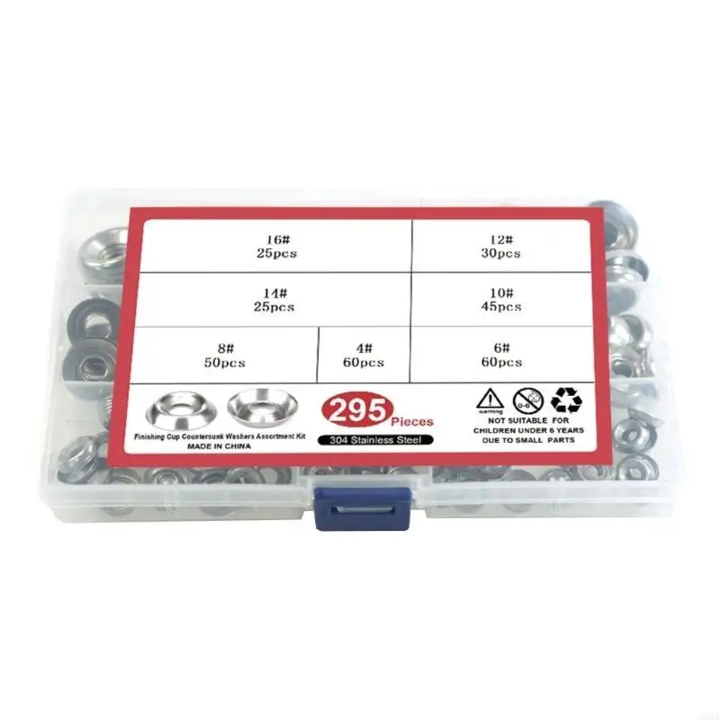 

G88A Pack Of 295 Steel Cup Countersunk Washers Assortment set Finishing Washers for Rust Resistance & Corrosion Protections