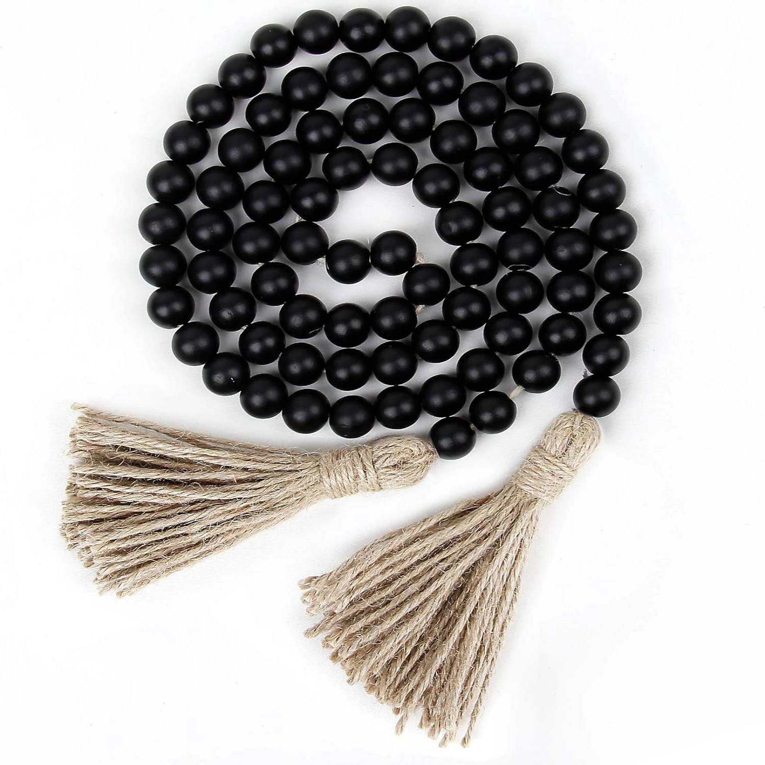 58in Wood Bead Garland with Tassels,Farmhouse Beads Rustic Country Decor Prayer  Beads Wall Hanging Decoration (2PCS)