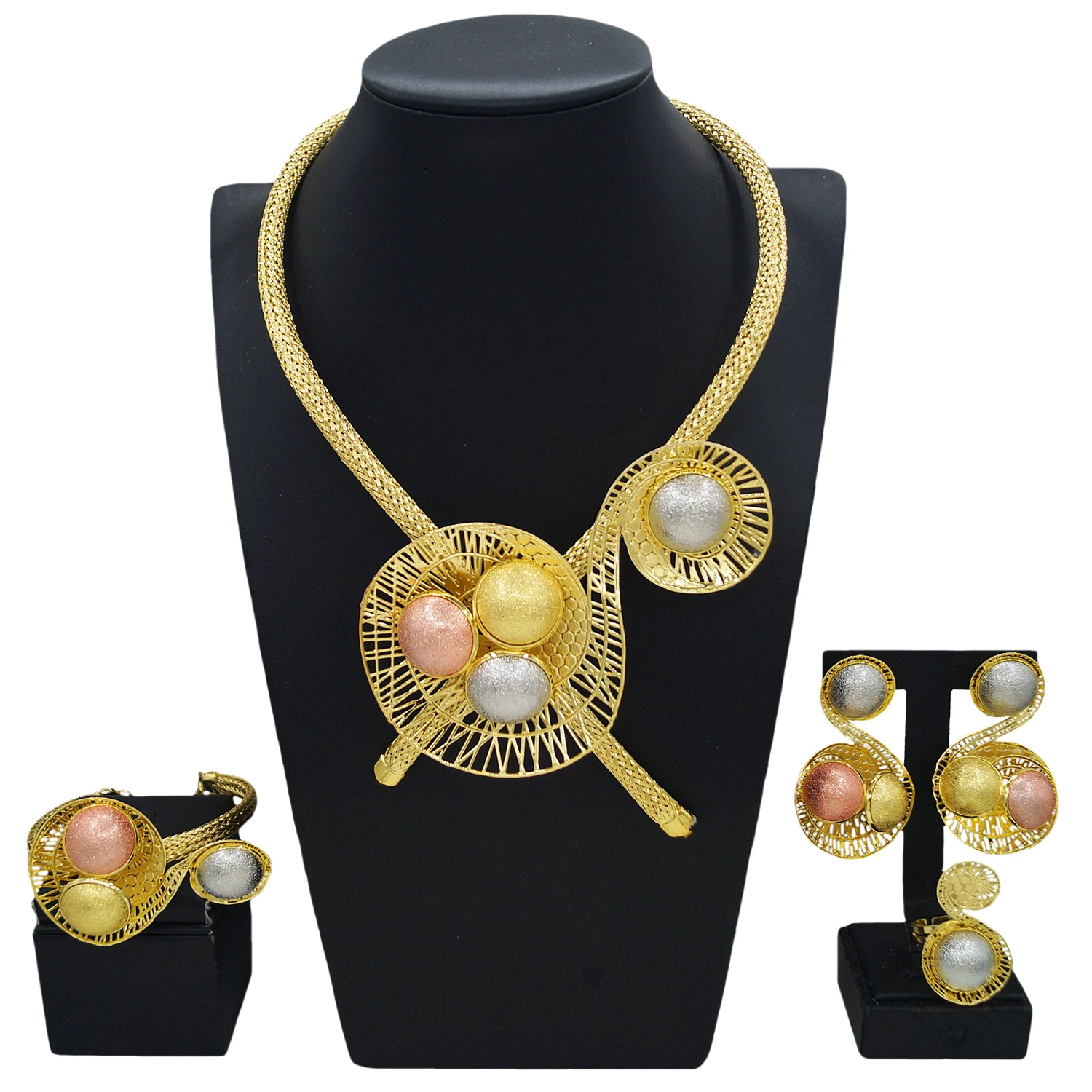 Yulaili's new banquet women's jewelry set advanced gold-plated colored round beads inlaid with charming bridal jewelry gift box