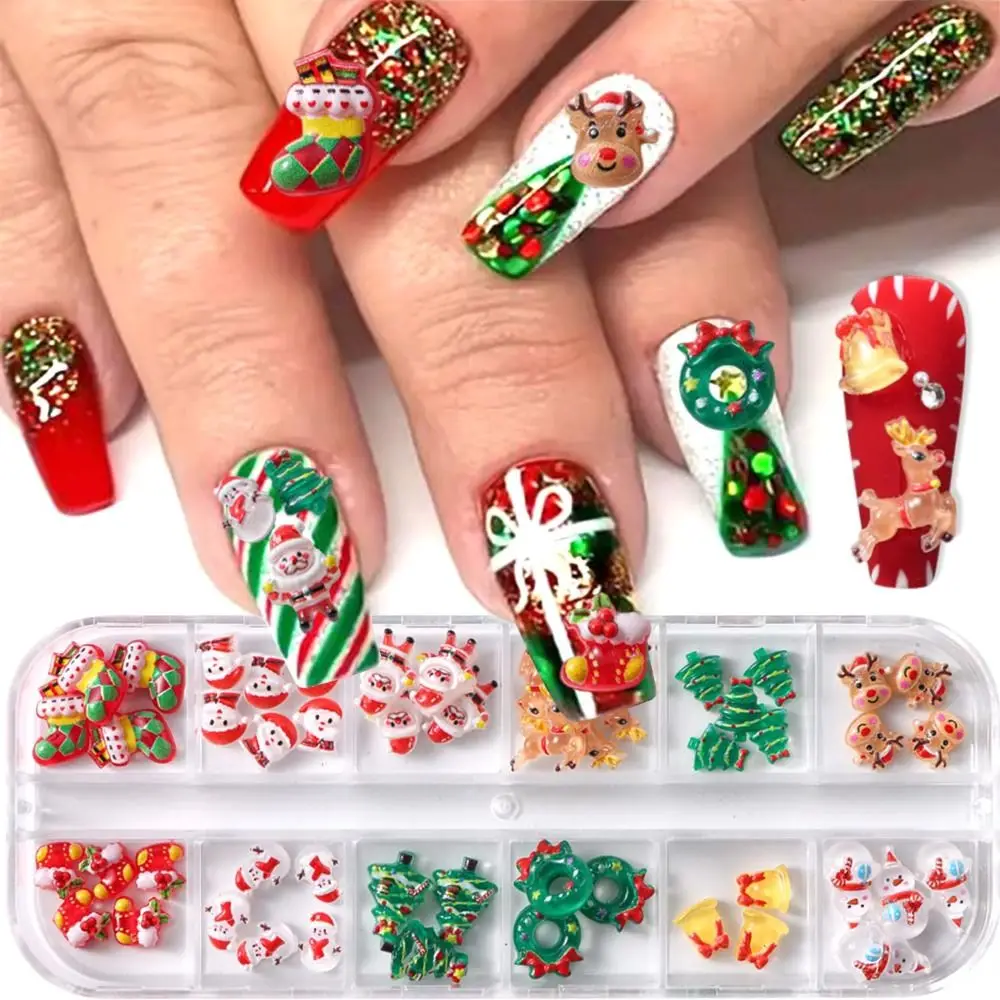 Encantos coloridos de unhas de Natal Papai Noel Reno Boneco de neve Mix Natal Nail Art Inverno Bonito Presente Sino