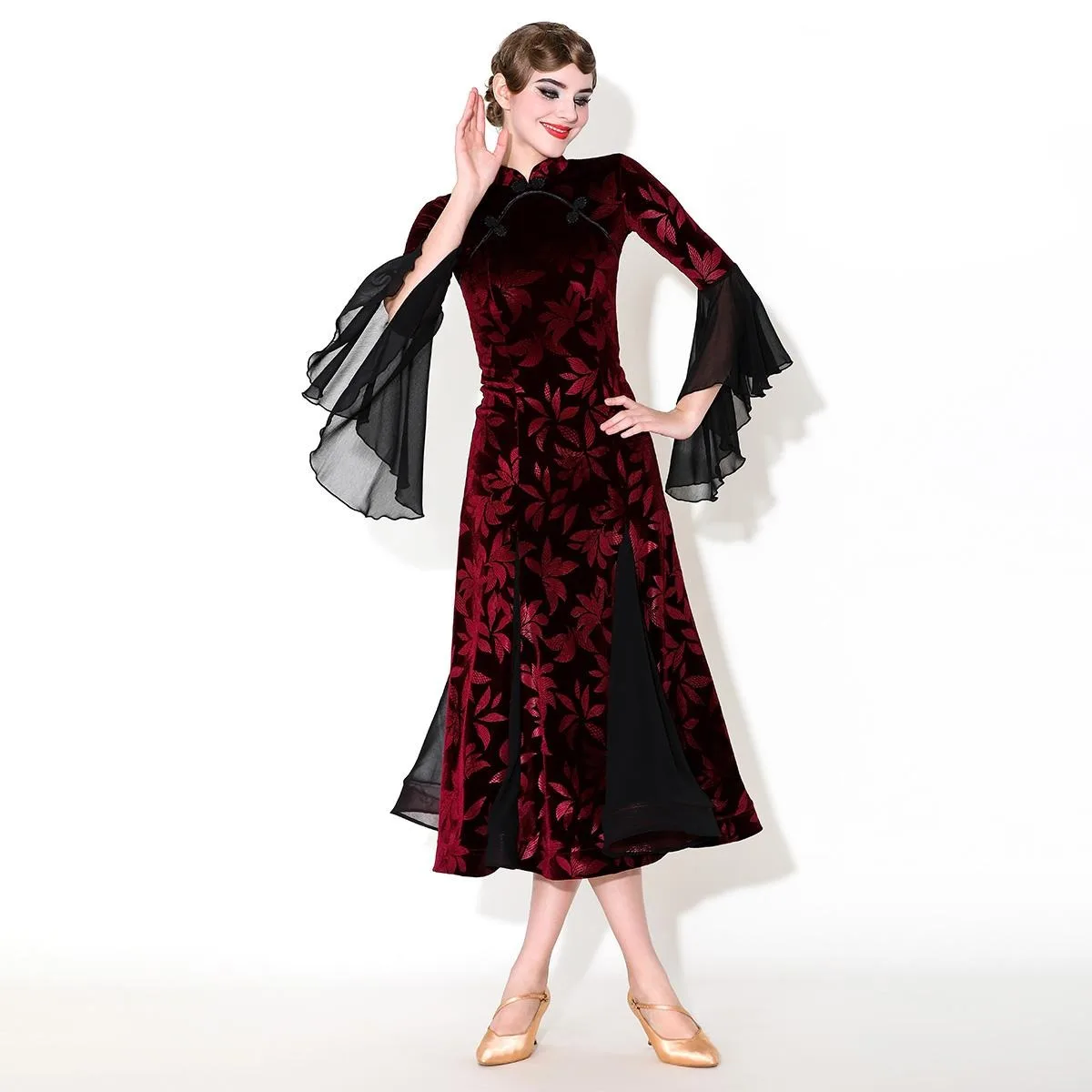 

Cheongsam Standard Ballroom Dance Dress Velvet Elegant Tango Latin Rumba Dance Costume Ball Gown Retro Flapper Dress Party Dress