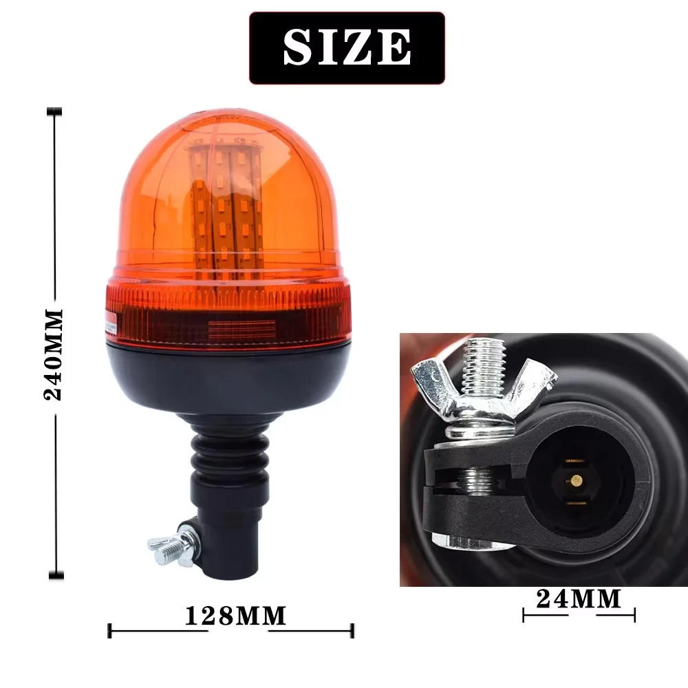 12V/24V Dual Voltage LED Strobe Beacon - 360° Rotating Amber Warning Light for Trucks, Trailers & Marine Vehicles