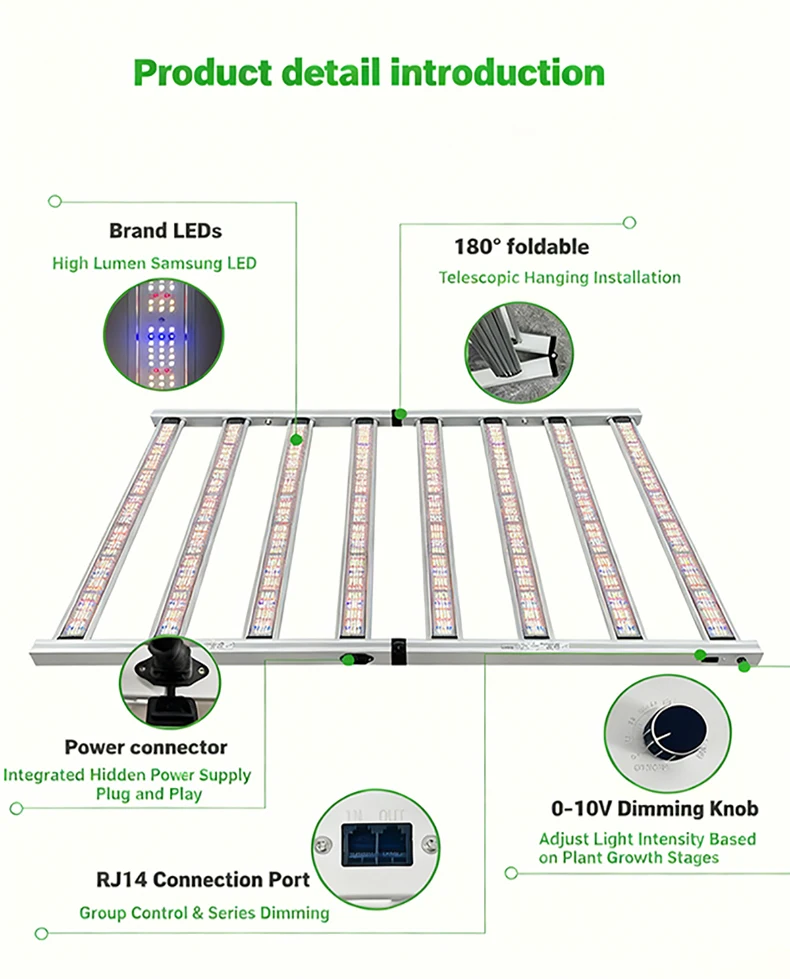 مصباح نمو النبات LED كامل الطيف بقدرة 800 وات، وإضاءة تكميلية للفواكه والخضروات والزهور
