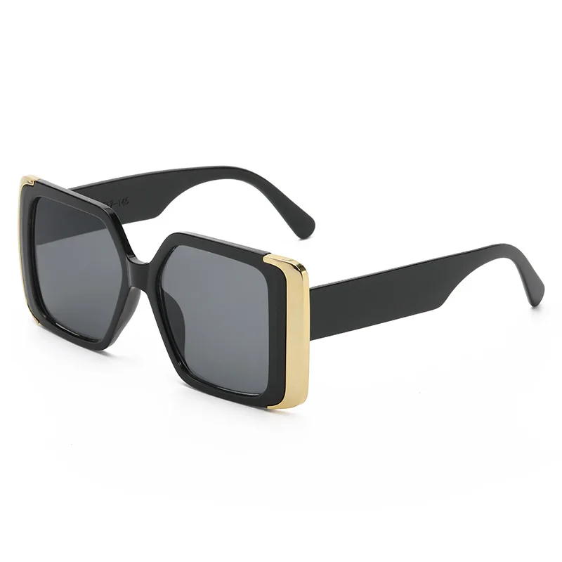 Chic Ladies Large Square Sunglasses White Thick Frame with Gold Side Decoration UV400 Protection Beach Driving Street Style Look