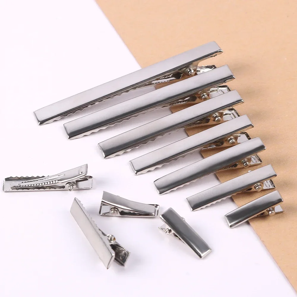 20/40/45/55/75mm Silver Black Flat Metal Single Prong Alligator Hairpin Clip Base for DIY Hair Clips Jewelry Making Accessories