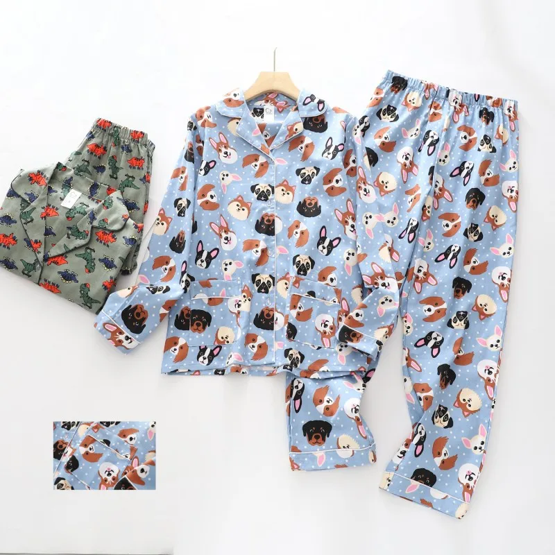 Spring Autumn Men Cartoon Pajama sets Male Cotton Sleepwear Suit Long Sleeve Turn-down Collar Shirt & Pants Home Clothes