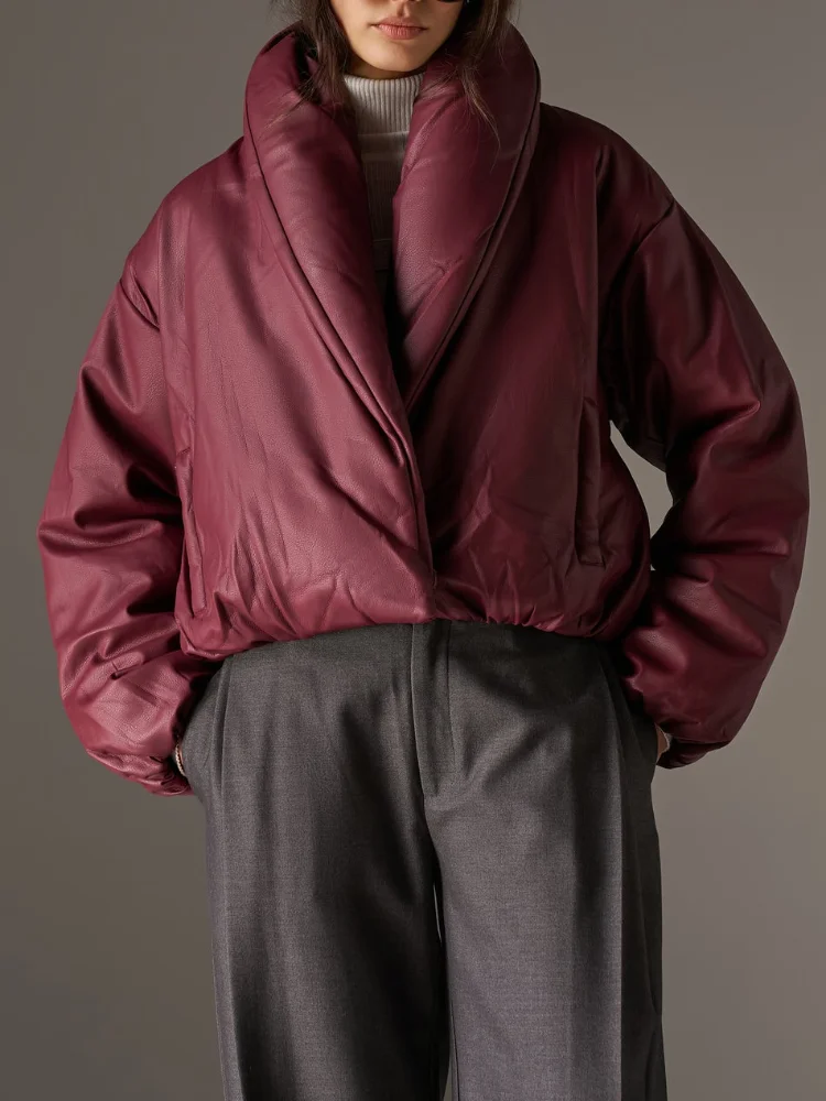 Dames trendy winter kunstleer Parker jas chique katoenen gewatteerde warme jas met lange mouwen nieuwe dame high street woon-werkverkeer bovenkleding