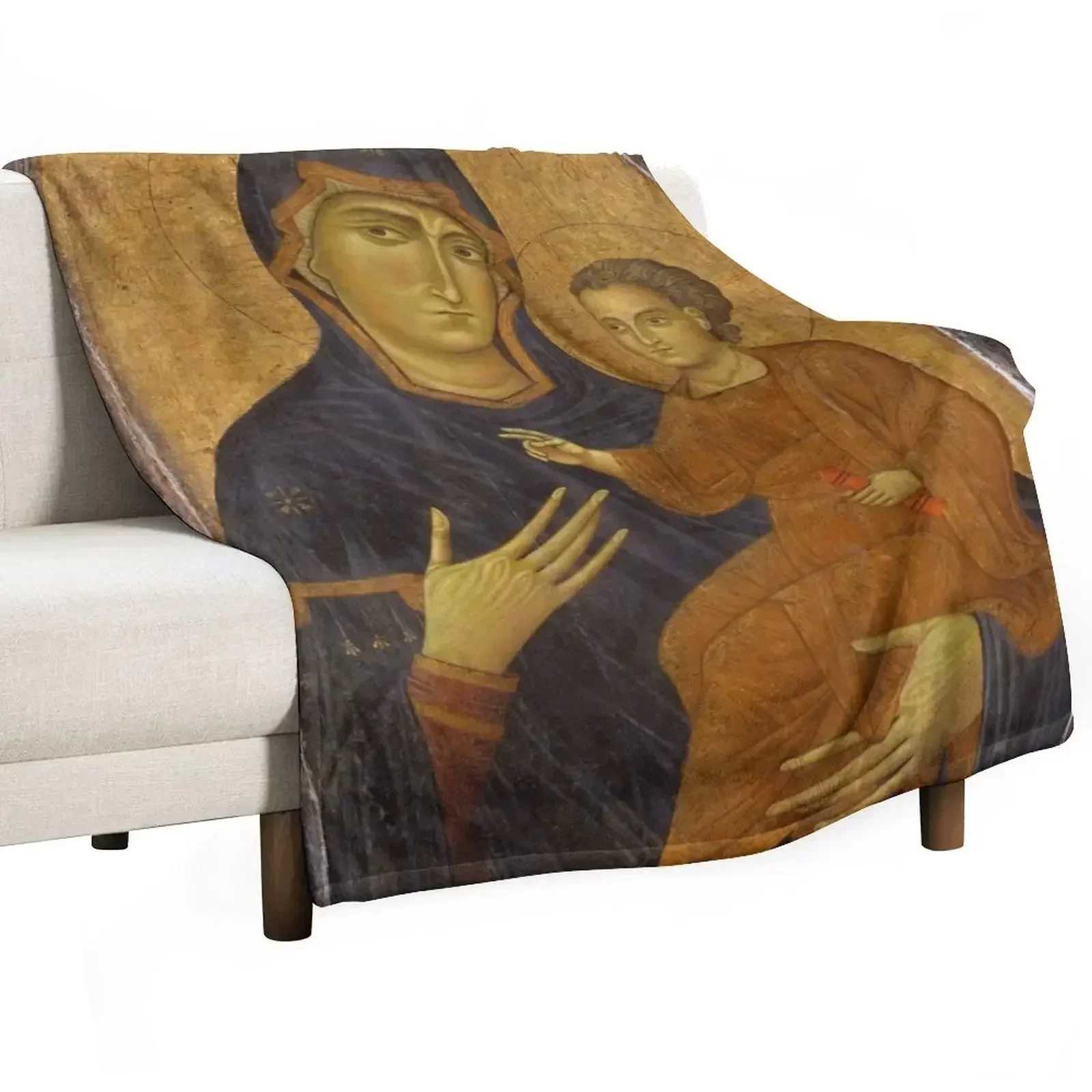 Madonna and Child, Berlinghiero 1300-1500 Throw Blanket Furry bed plaid Bed covers Blankets