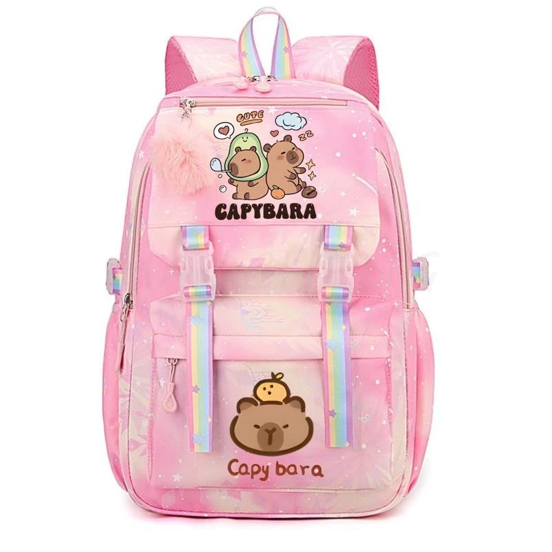 귀여운 Capybara 학교 가방 고등학생 배낭 십대 소녀 대용량 중학교 노트북 Mochila 4 색