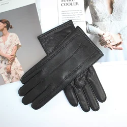 New women's deerskin gloves hand-sewn to make warm wool knitted lining outdoor riding and driving gloves