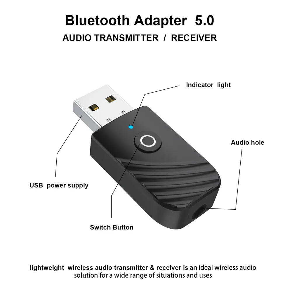 Wireless Bluetooth Adapter 5.0 Bluetooth Transmitter Receiver Mini 3.5mm AUX Stereo For Car Music Bluetooth Transmitter