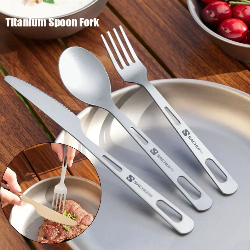 Portable Titanium Long Handle Spoon Camping Light Titanium Cookware Cutlery Fork EDC Environmental Outdoor Picnic Accessories