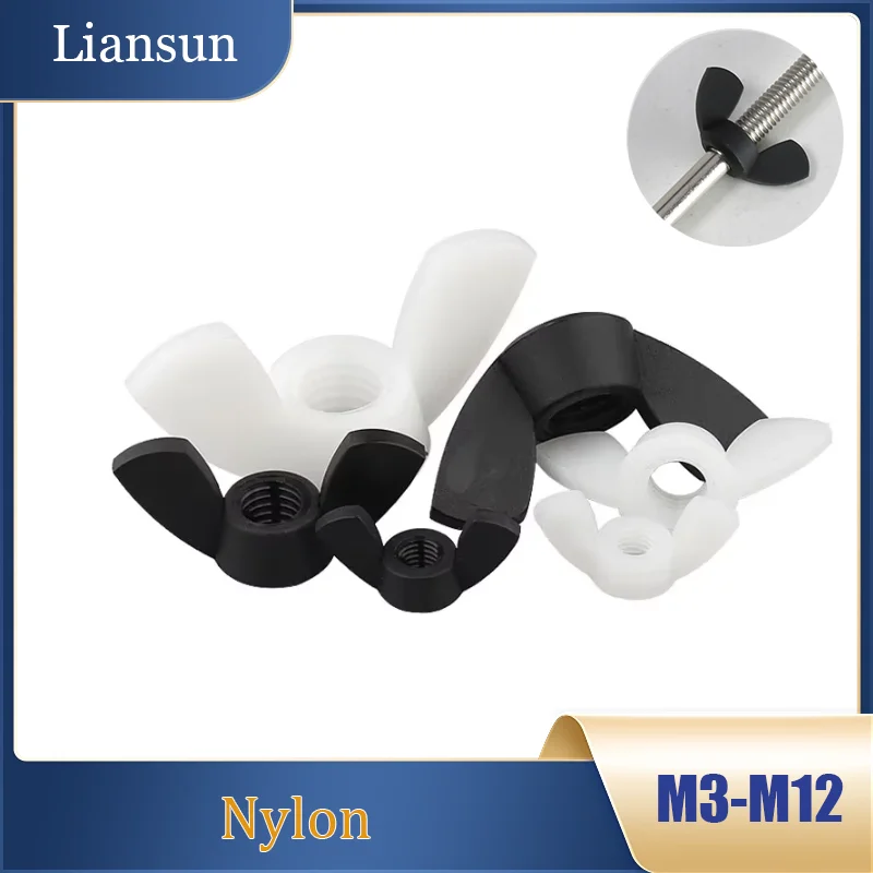 

10-100Pcs Black/White Nylon Wing Nut M3 M4 M5 M6 M8 M10 M12 Nylon Butterfly Nuts Plastic Screw Cap Plastic Wing Insulated Nuts