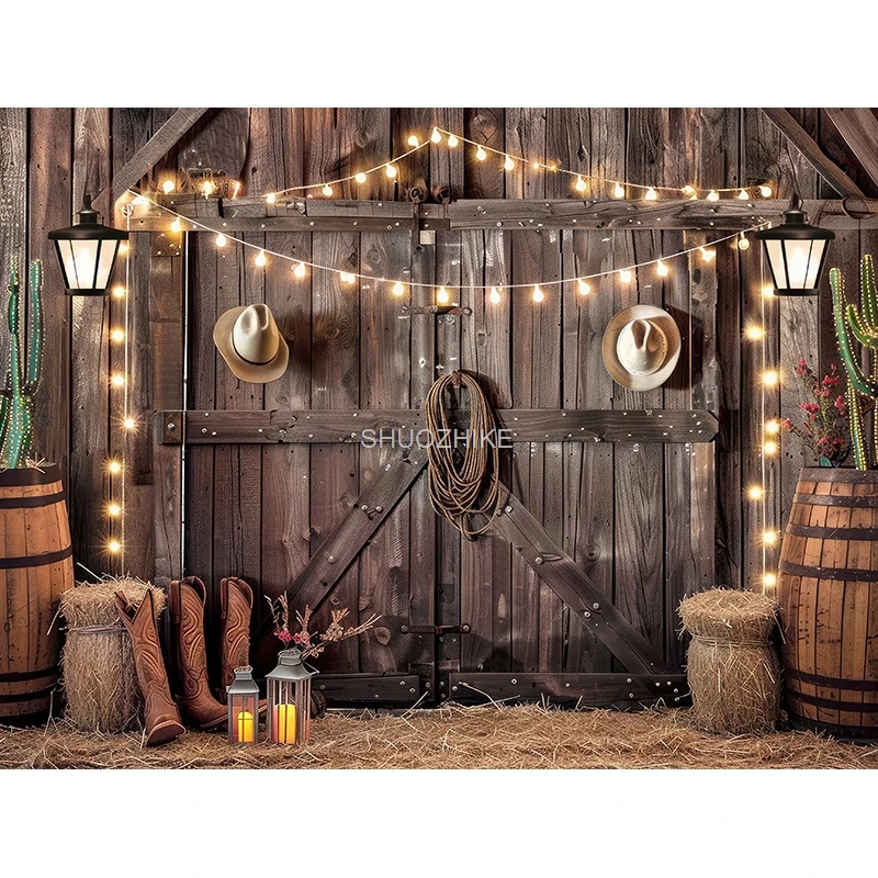 Halloween Day Theme Photography Backdrops Props Wagon Flowers Fall Scene With Pumpkin Patch Door Photo Studio Background HW-04
